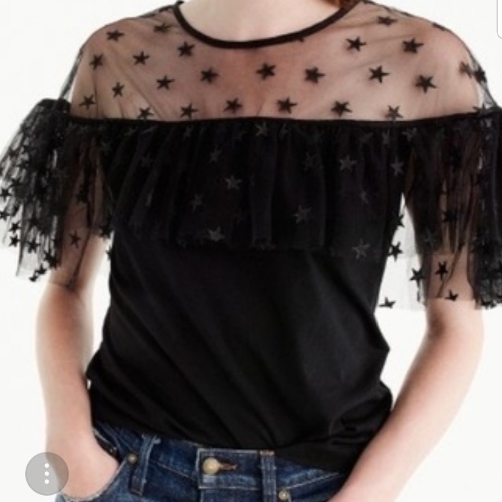 J.Crew mesh ruffle sleeve tee with star pattern